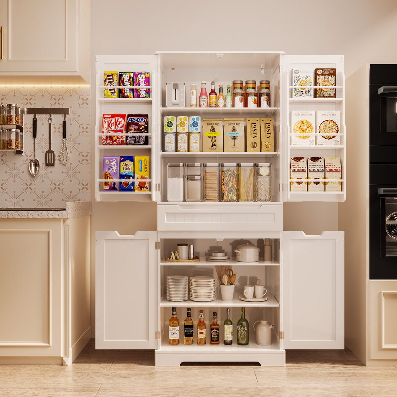 Nahid 71 Inch High Storage Cabinet with Adjustable Shelves and Drawer Doors White